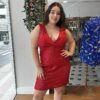 Vestido Curto de Paetê Sem Manga Decote Vermelho